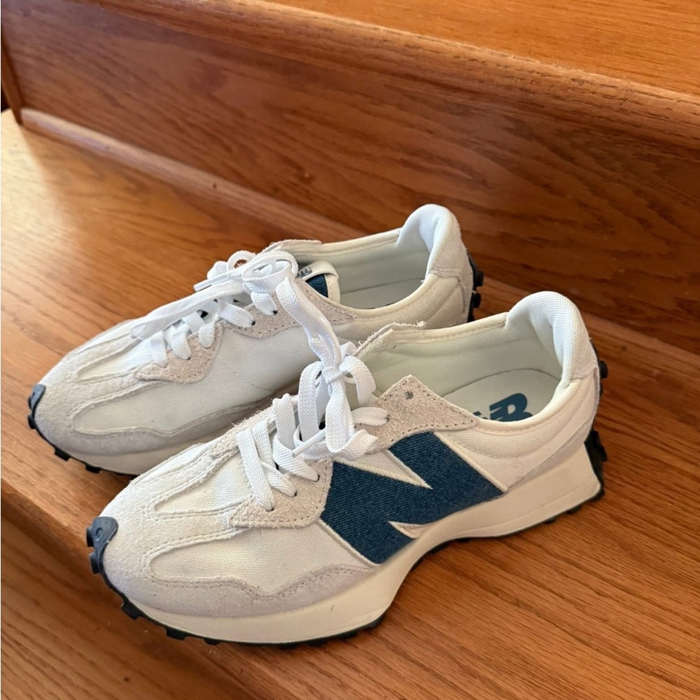 New Balance Cream and Blue Athletic Shoes